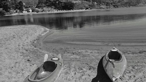 High angle view of shoes on beach