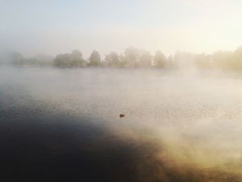 Scenic view of lake during foggy weather