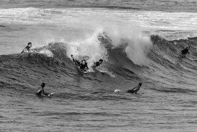 People surfing in sea