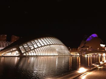 View of city lit up at night