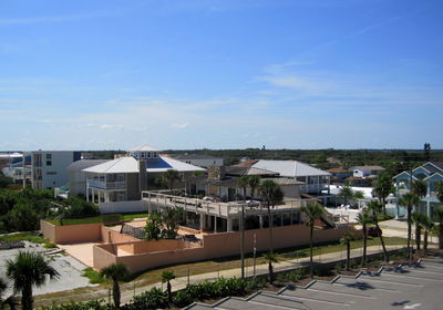 High angle view of buildings against sky