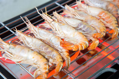 Close-up of fish on barbecue