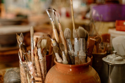 Close-up of paintbrushes