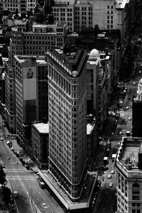 High angle view of street amidst buildings in city