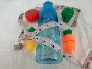 High angle view of multi colored pencils on table