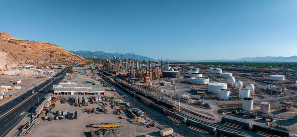 Aerial view of salt lake city oil refineries. burning coal producing energy.