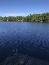 Scenic view of lake against clear blue sky