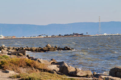 Scenic view of sea against clear sky