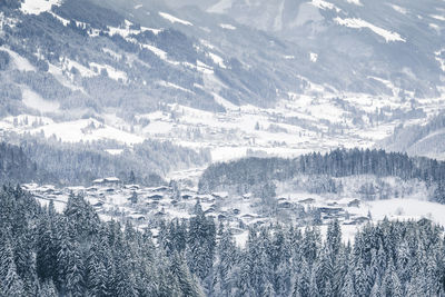 High angle view of snow covered landscape