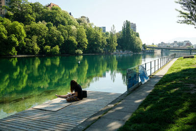 Scenic view of lake against clear sky