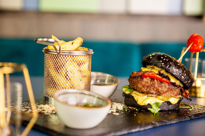 Close-up of food on table