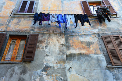 Low angle view of clothes hanging on clothesline