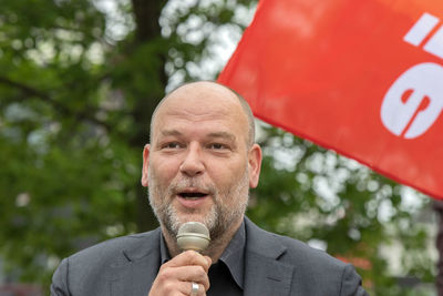 Portrait of man wearing mask outdoors