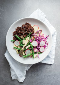 High angle view of salad in plate on table