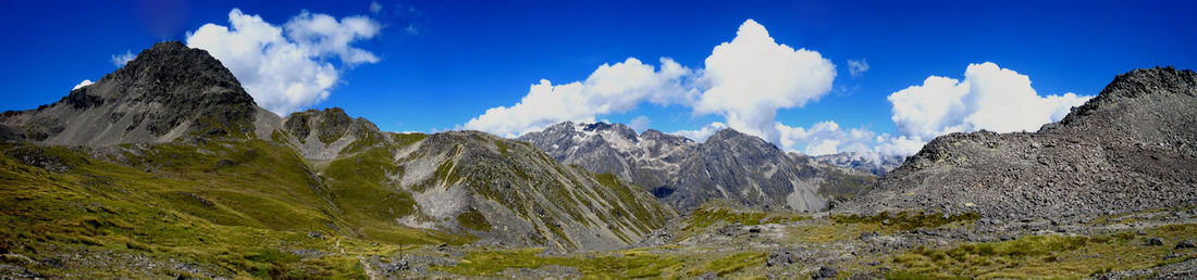 Panoramic view of landscape and mountains against sky