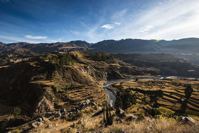 High angle view of mountains against sky