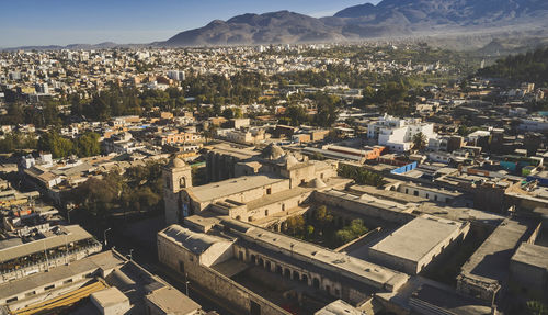 Aerial view of san francisco church and monastery, san francisco plaza, arequipa, peru, 