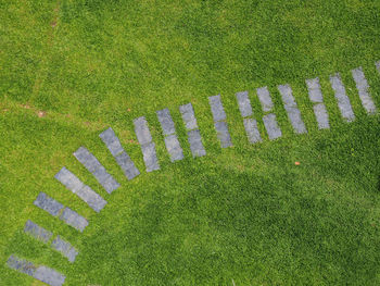 High angle view of stone wall