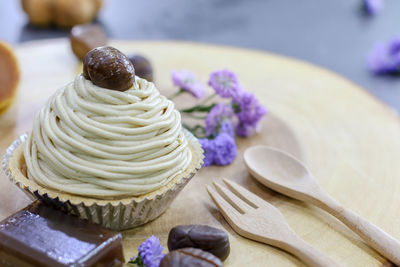 Close-up of ice cream on table