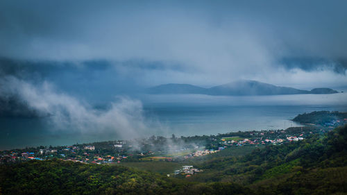 Panoramic view of landscape and mountains against sky