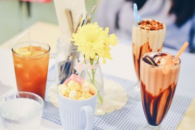 Close-up of drink served on table