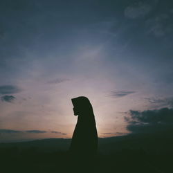 Silhouette person standing against sky at sunset