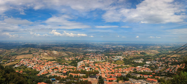 High angle view of townscape against sky