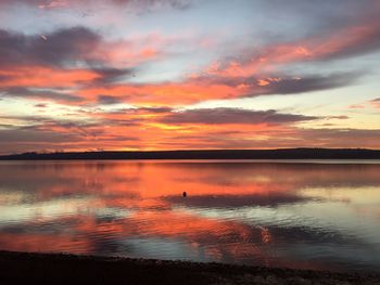 Scenic view of lake at sunset