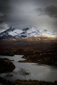 Scenic view of snowcapped mountains against sky