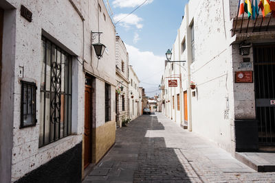 Empty alley amidst buildings in city