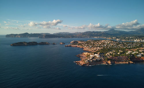 Scenic view of sea against blue sky