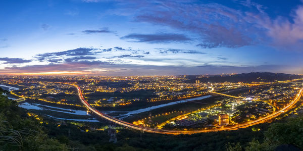 Panorama view of taipei city from kite hill at dusk