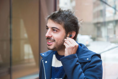 Man listening to music outdoors