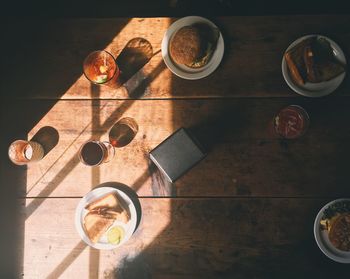 High angle view of breakfast on table