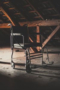 Close-up of abandoned seat on floor