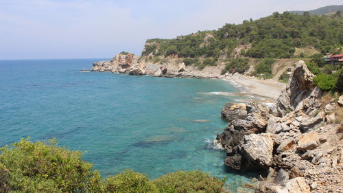 Scenic view of sea against clear sky