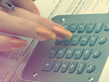 High angle view of human hand