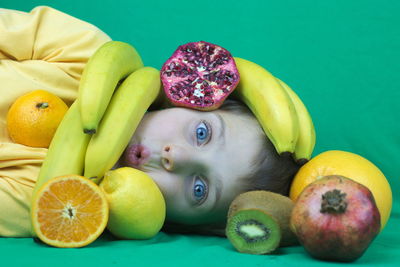 High angle view of fruits on table