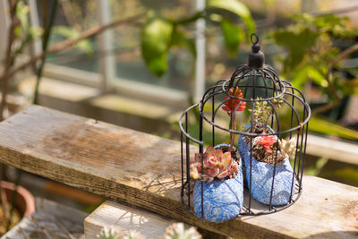 Close-up of christmas decorations on table