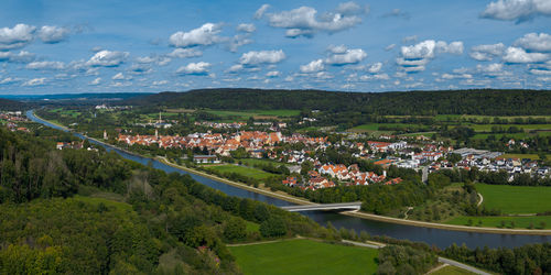 High angle view of townscape against sky