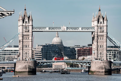 Iconic tower bridge connecting londong with southwark on the thames river