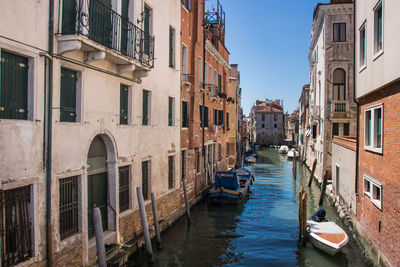 Canal passing through buildings in city