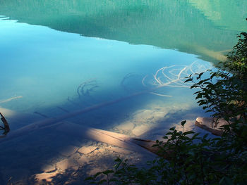 High angle view of swimming pool by lake