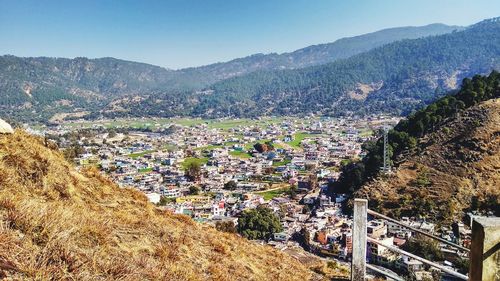 High angle view of townscape against sky