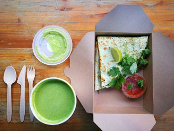 High angle view of food in plate on table