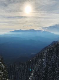 Scenic view of mountains against sky during sunset