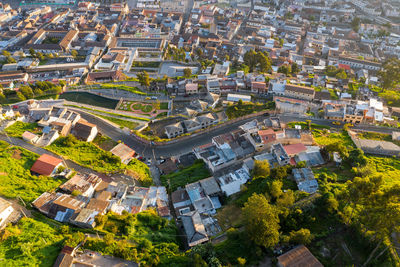 High angle view of buildings in village