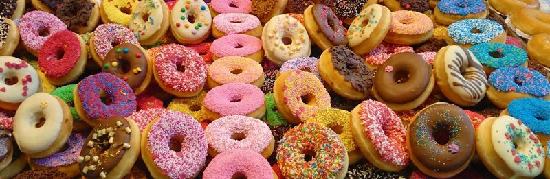 High angle view of donuts on table