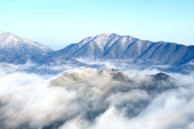 Low angle view of snowcapped mountain against sky