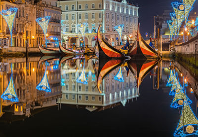 Reflection of illuminated buildings in canal